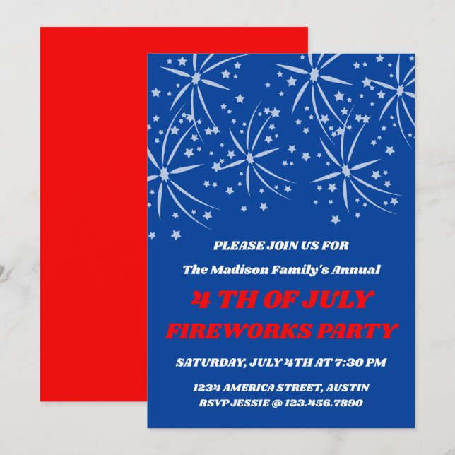 4th of July Stars & Fireworks Party Invitation (Front/Back)