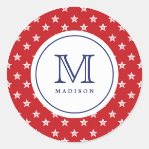 4th Of July Stars Red Blue Monogram Party Sticker