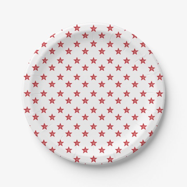 4th Of July Stars Red White Party Paper Plates (Front)