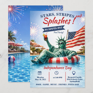 4th of July Stars, Stripes and Splashes Pool Party Invitation
