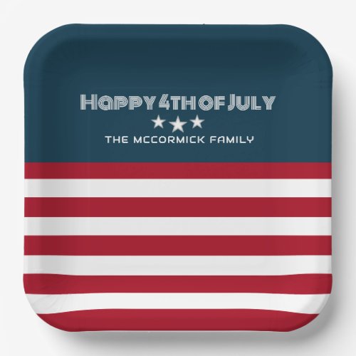 4th of July Stars Stripes Cookout Party Monogram Paper Plates