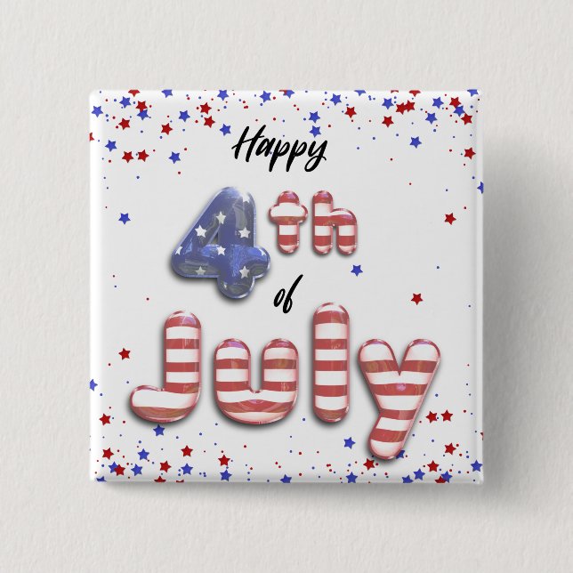 4th of July Stars Stripes Foil Balloons Button (Front)