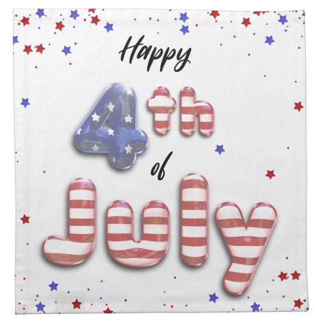 4th of July Stars Stripes Foil Balloons Cloth Napkin (Front)