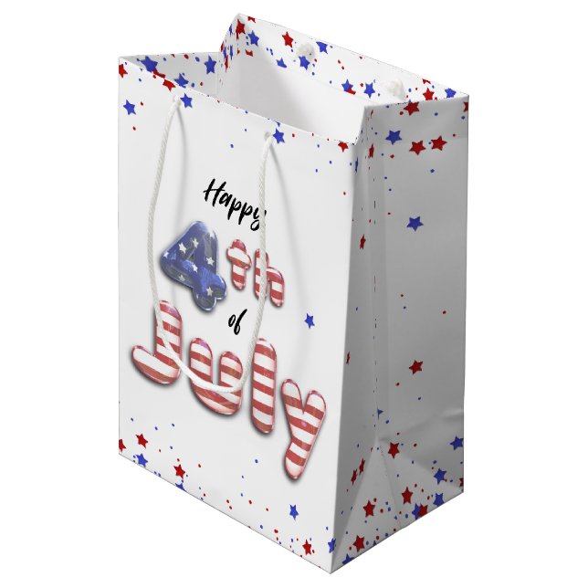 4th of July Stars Stripes Foil Balloons Medium Gift Bag (Front Angled)