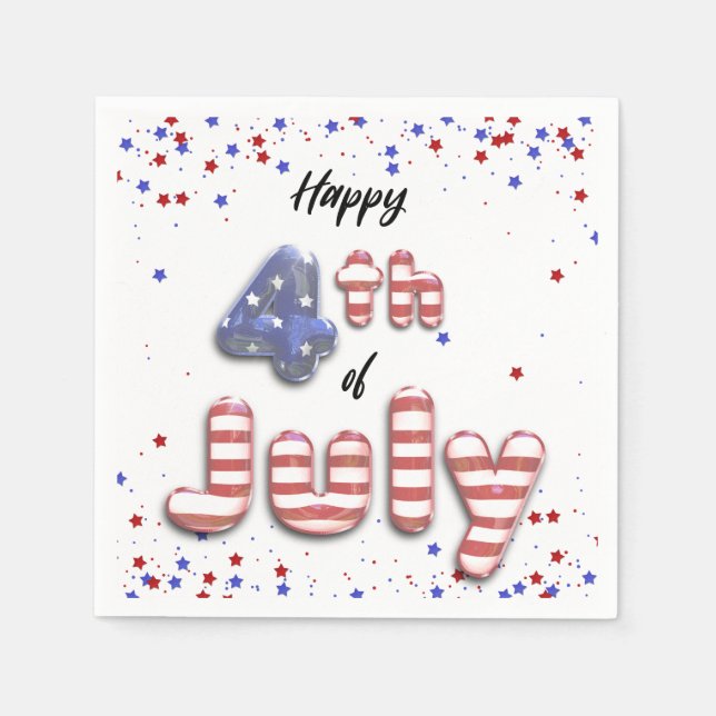 4th of July Stars Stripes Foil Balloons Napkins (Front)