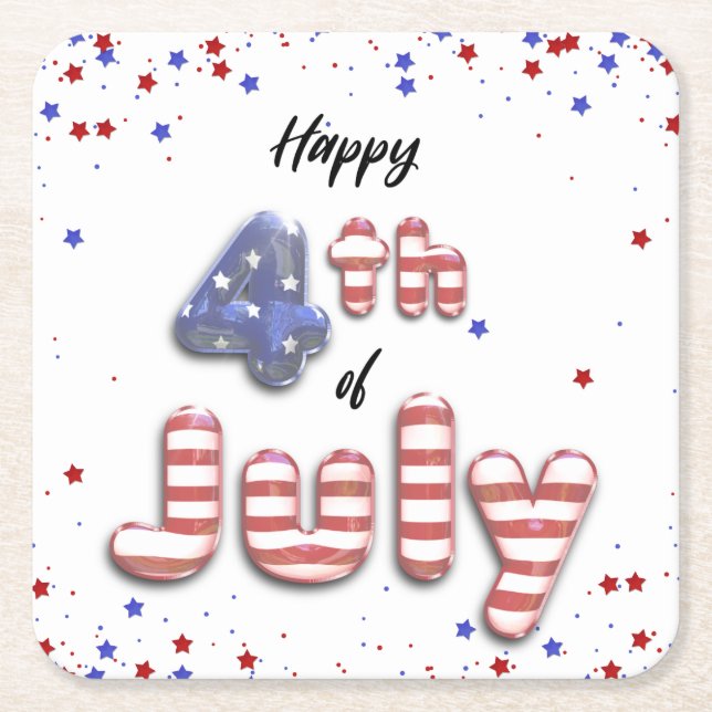 4th of July Stars Stripes Foil Balloons Square Paper Coaster (Front)