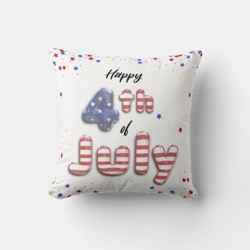 4th of July Stars Stripes Foil Balloons Throw Pillow