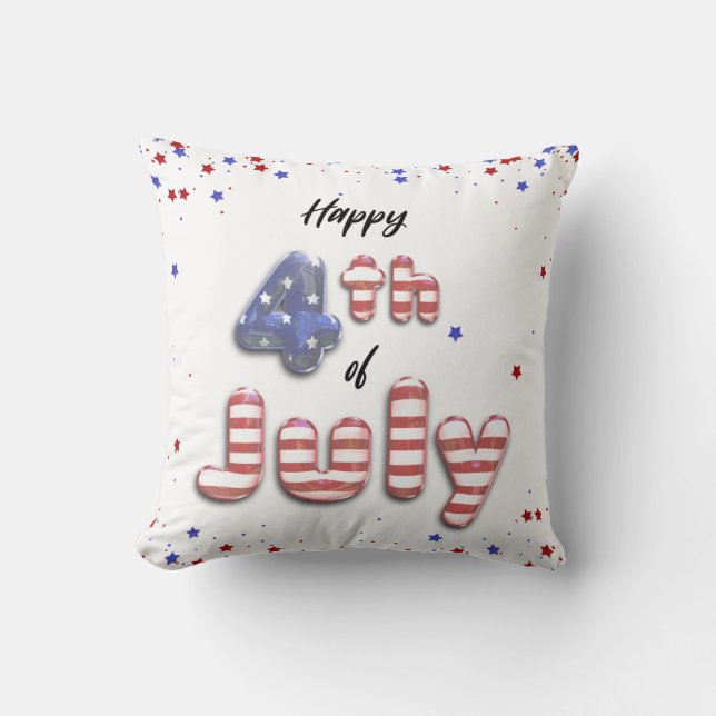 4th of July Stars Stripes Foil Balloons Throw Pillow (Front)
