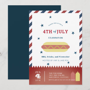 4th of July Stars & Stripes Hot Dog BBQ Invitation