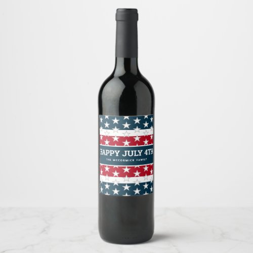 4th Of July Stars Stripes Red White Blue Monogram Wine Label