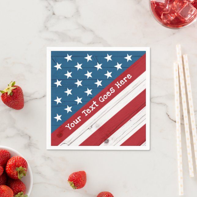 4th of July Stars Stripes USA Flag Rustic Wood Napkins (Insitu)