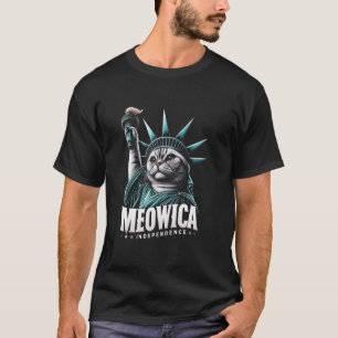 4th of July Statue of Liberty Cat Meowica Independ T-Shirt