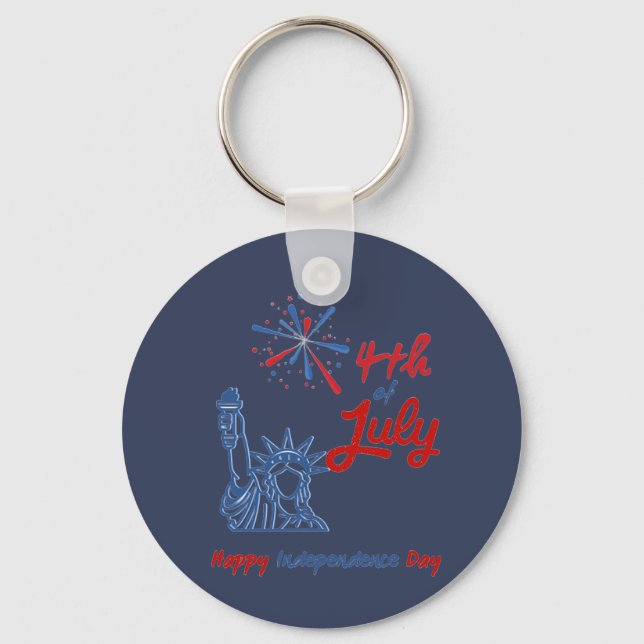 "4th of July" Statue of Liberty Fireworks Keychain (Front)