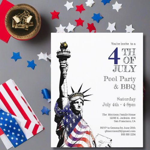 4th of July Statue of Liberty Flag Party  Invitation