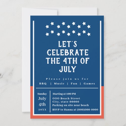 4th of July Summer BBQ Party  Invitation