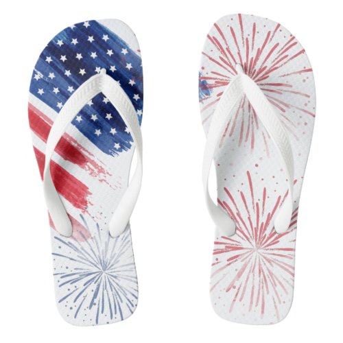 4th of July Summer Parade Red White Blue Flip Flops