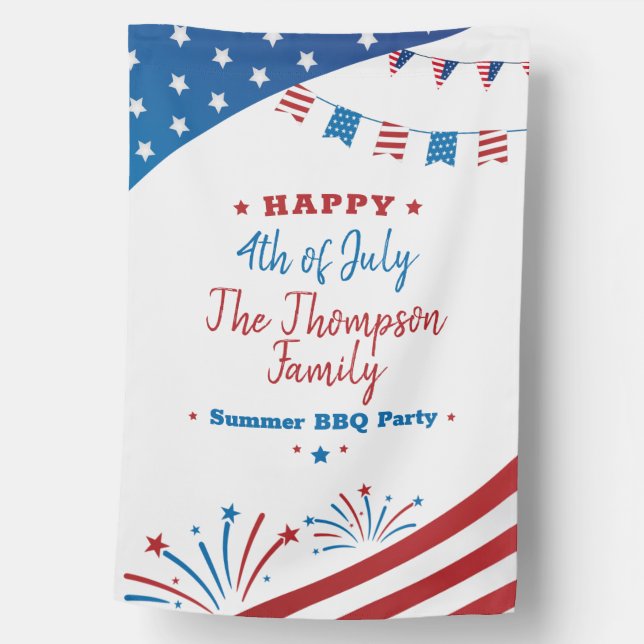 4th of July Summer Party Red White Blue Custom House Flag (Front)