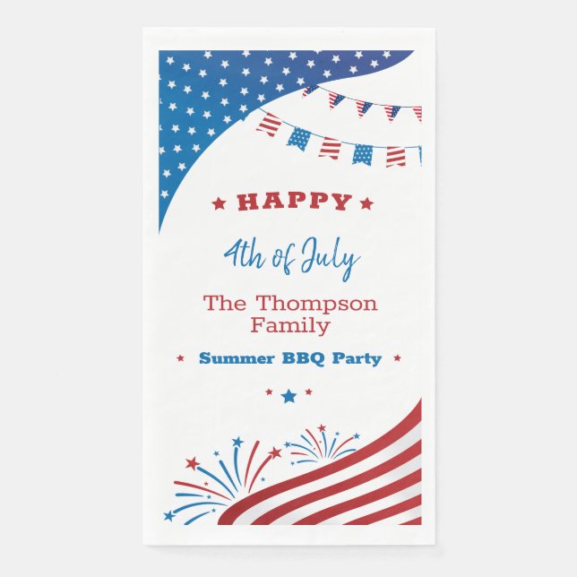 4th of July Summer Party Red White Blue Patriotic Paper Guest Towels (Front)