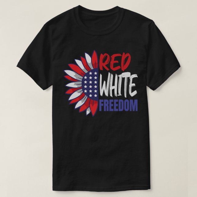 4th Of July Sunflower American Flag Red White Free T-Shirt (Design Front)