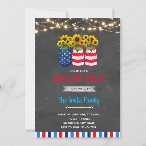 4th of july sunflower bbq invitation