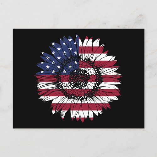 4th of July Sunflower Independence Day USA Flag  Postcard