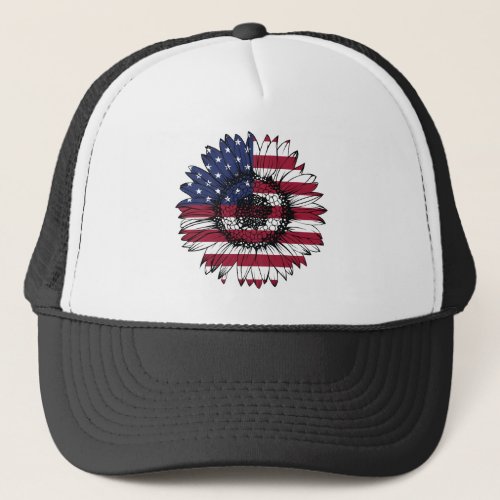 4th of July Sunflower Independence Day USA Flag  Trucker Hat