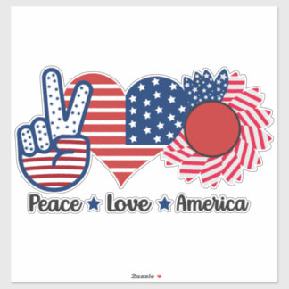 4th of July Sunflower Peace Love America Flag Sticker