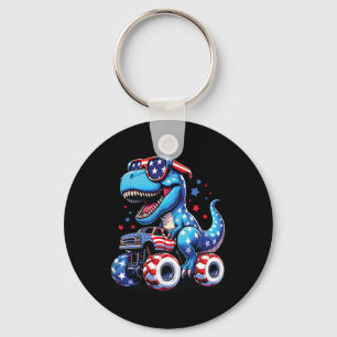 4th Of July T Rex Dino Trex Dinosaur Monster Truck Keychain