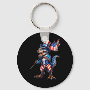 4th Of July T-rex Usa Patriotic American Flag Dino Keychain