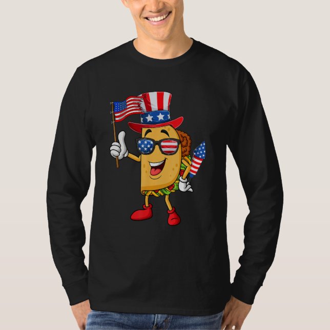 4th Of July Taco Sunglasses American Flag Firework T-Shirt (Front)