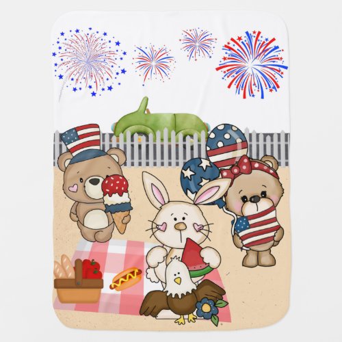 4th of July Teddy Bear Picnic Baby Blanket