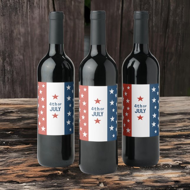 4th OF July Text Red, White & Blue with Stars  Wine Label (Creator Uploaded)