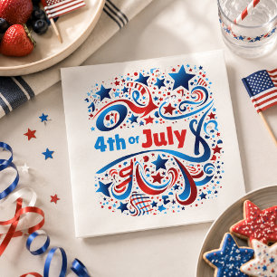 4th of July Text & Stars Patriotic Celebration Napkins