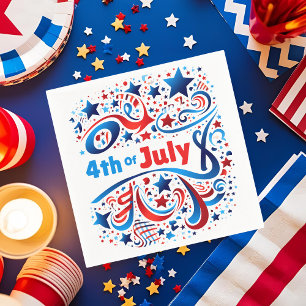 4th of July Text & Stars Patriotic Celebration Napkins