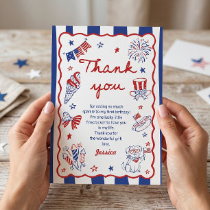 4th Of July Theme Hand Drawn Birthd Thank You Card