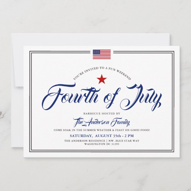 4th of July Themed Backyard BBQ Party Invitation (Front)