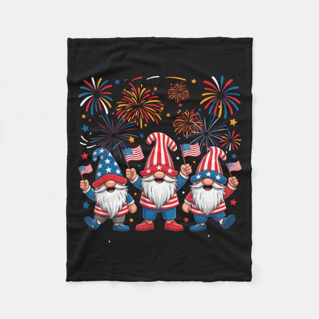 4th Of July Three Gnomes Celebrating USA Fleece Blanket (Front)