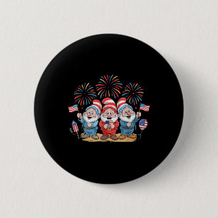4th Of July Three Gnomes Celebrating Usa Independe Button