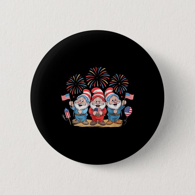 4th Of July Three Gnomes Celebrating Usa Independe Button (Front)
