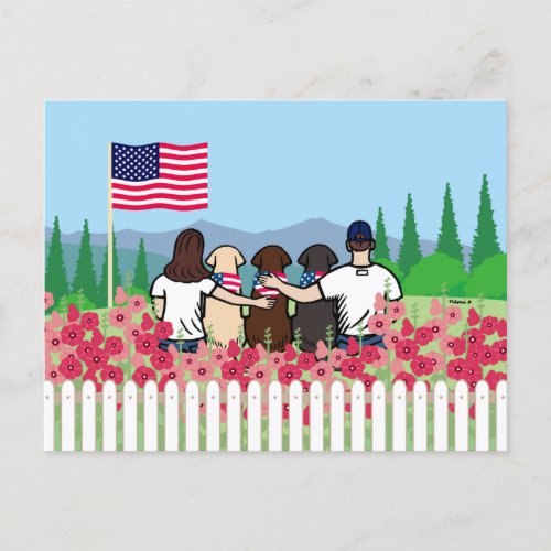 4th of July Three Labradors and Parents Brown Postcard