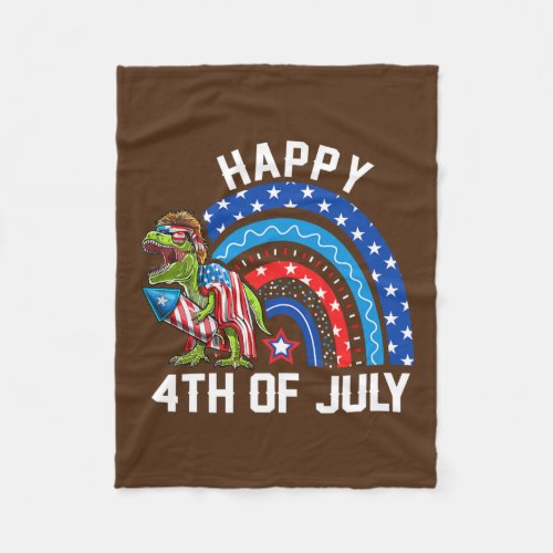 4th Of July Trex Dinosaur Mullet Firework Rainbow Fleece Blanket