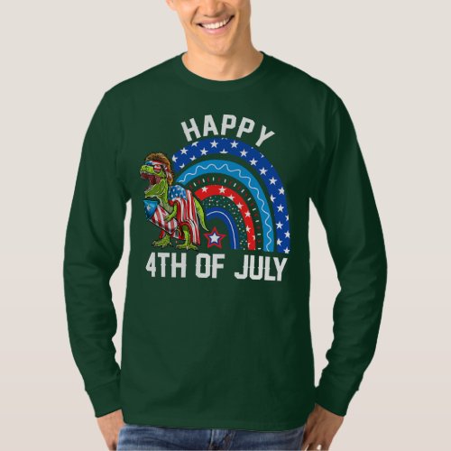 4th Of July Trex Dinosaur Mullet Firework Rainbow T_Shirt