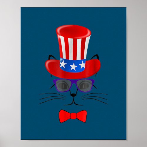 4th of July Uncle Sam Patriotic American Hat Cat  Poster