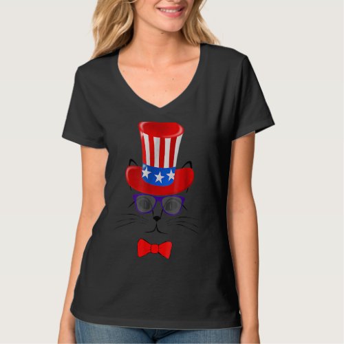 4th Of July Uncle Sam Patriotic American Hat Cat T T_Shirt