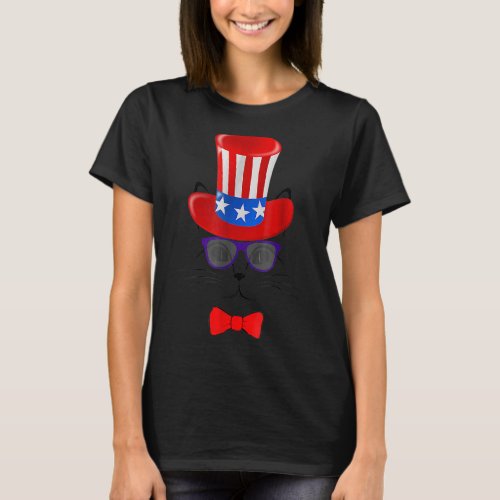 4th Of July Uncle Sam Patriotic American Hat Cat T T_Shirt