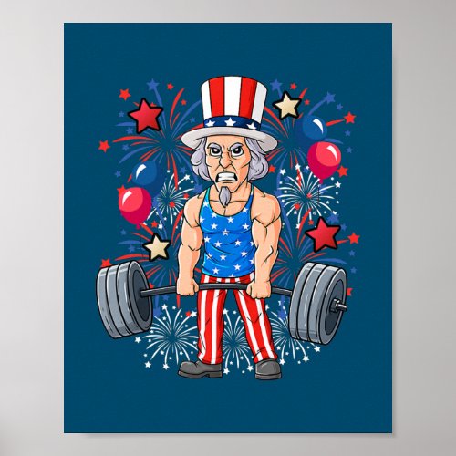 4th Of July Uncle Sam Weightlifting Funny Poster