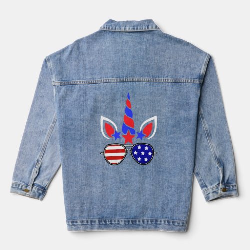 4th Of July Unicorn American Flag Patriotic Girls  Denim Jacket