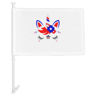 4th of July Unicorn Top Funny Cute Patriotic Women Car Flag