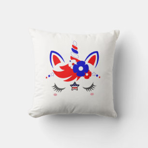 4th of July Unicorn Top Funny Cute Patriotic Women Throw Pillow