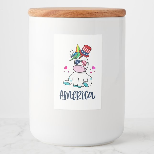 4th of July Unicorn with USA Flag Sun Glasses Food Label (Front)